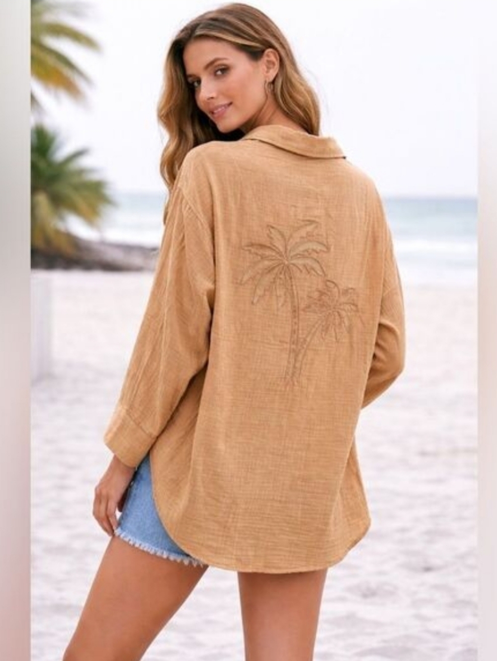 NWT Vintage Havana Meet Me at the Beach Gauze Palm Shirt